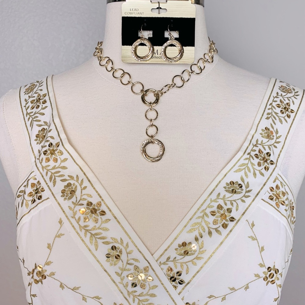 MA Collection Necklace & Earring Set NEW Gold Tone CZ Fashion Jewelry